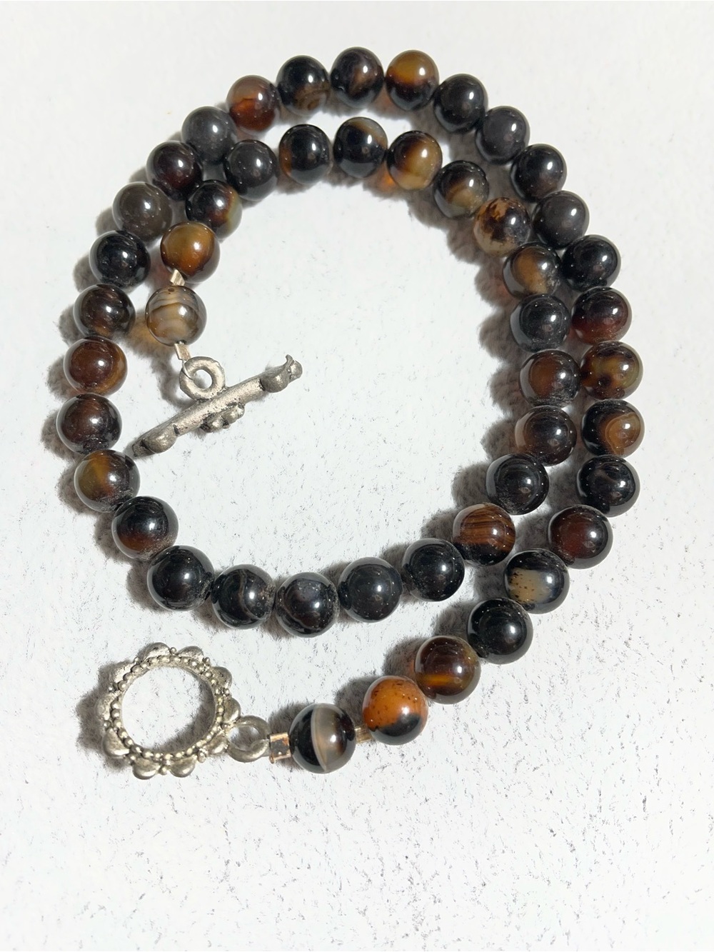Banded Agate Beaded Brown Chocker Necklace 15" L